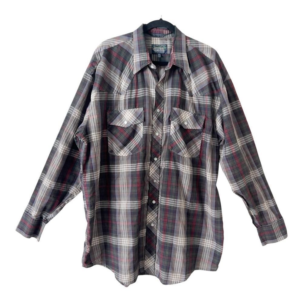 Salmon River Traders Mens Vintage‎ Pearl Snap Lightweight Plaid Shirt Size 2XLT